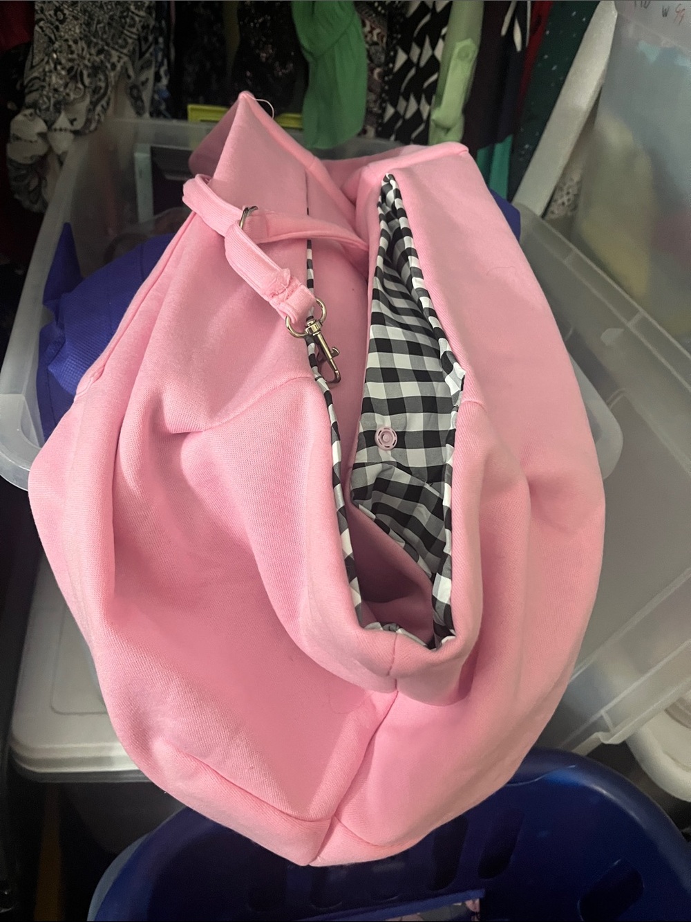Pet Carrier Sling Bag Pink Tote Bag with Black-and-White Checkered Lining